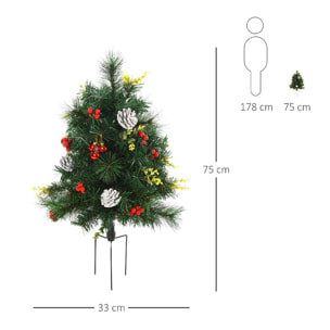 Sapins de Noël artificiel 75 cm - lot de 2 sapins LED - 8 modes réglable d'éclairage - 70 branches - décoration incluse - installation extérieur