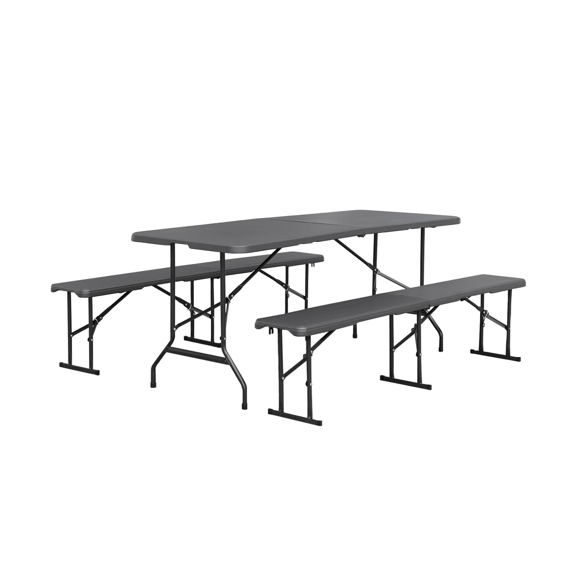 Lot de 2 tables de réception pliantes acier 2 bancs Fiesta 180cm gris foncé