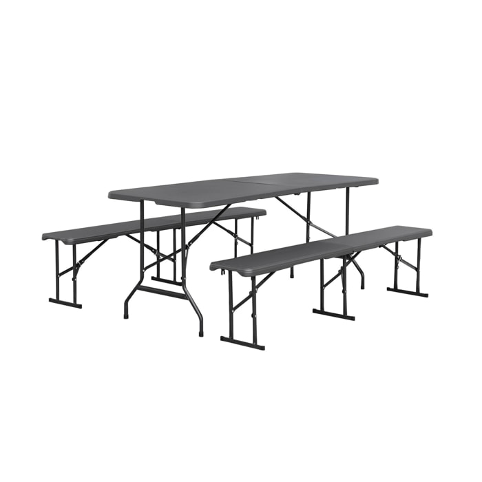Lot de 2 tables de réception pliantes acier 2 bancs Fiesta 180cm gris foncé