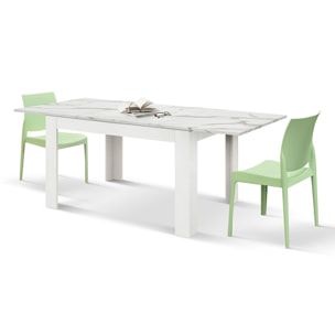Tavolo LIPARI in legno, finitura bianco statuario e base bianca, allungabile 140x90 cm - 220x90 cm