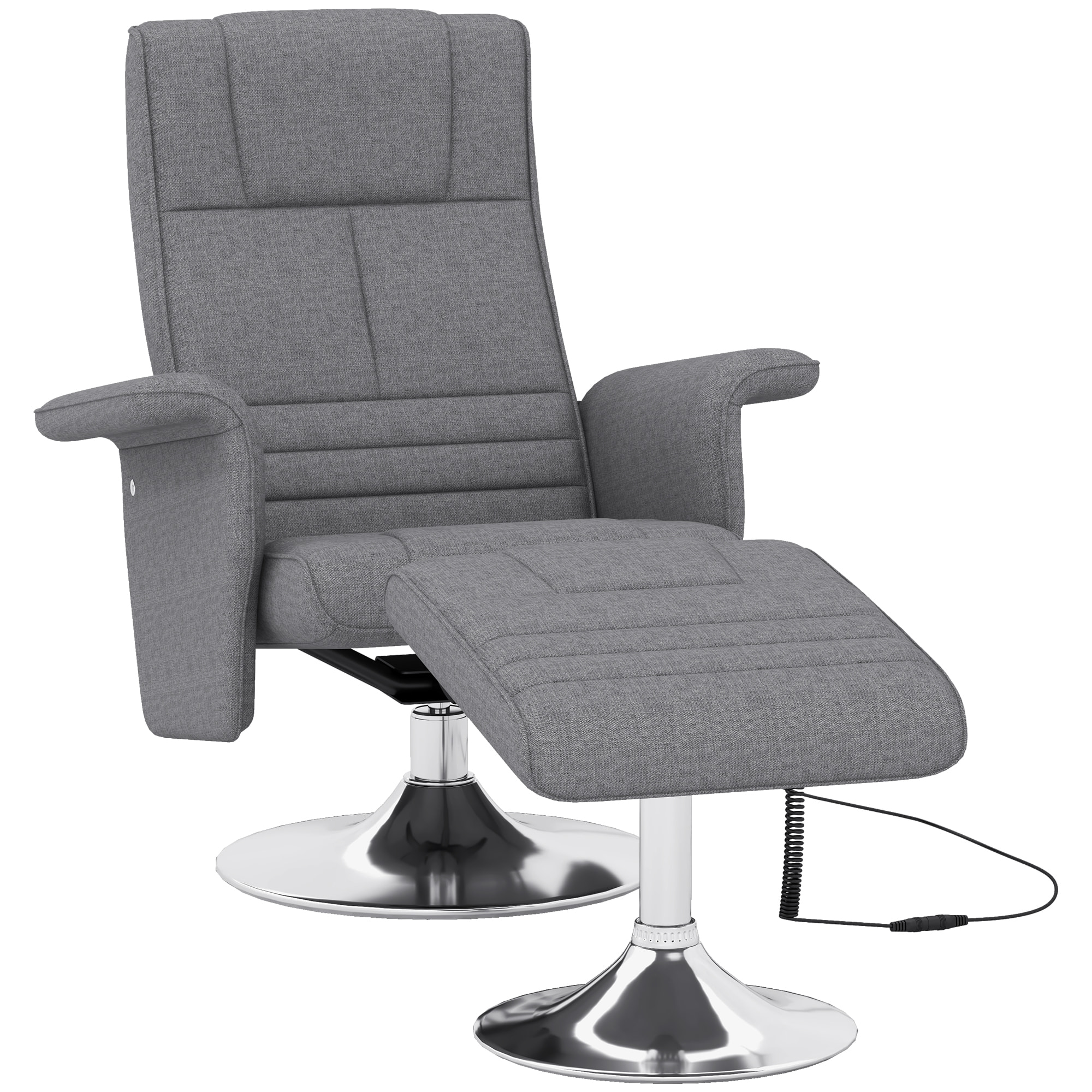Fauteuil relax massant inclinable réglable avec repose-pied piètement acier chromé tissu gris
