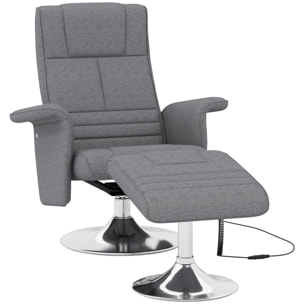 Fauteuil relax massant inclinable réglable avec repose-pied piètement acier chromé tissu gris