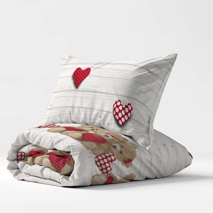 Parure copripiumno orsetti rosso 100% cotone