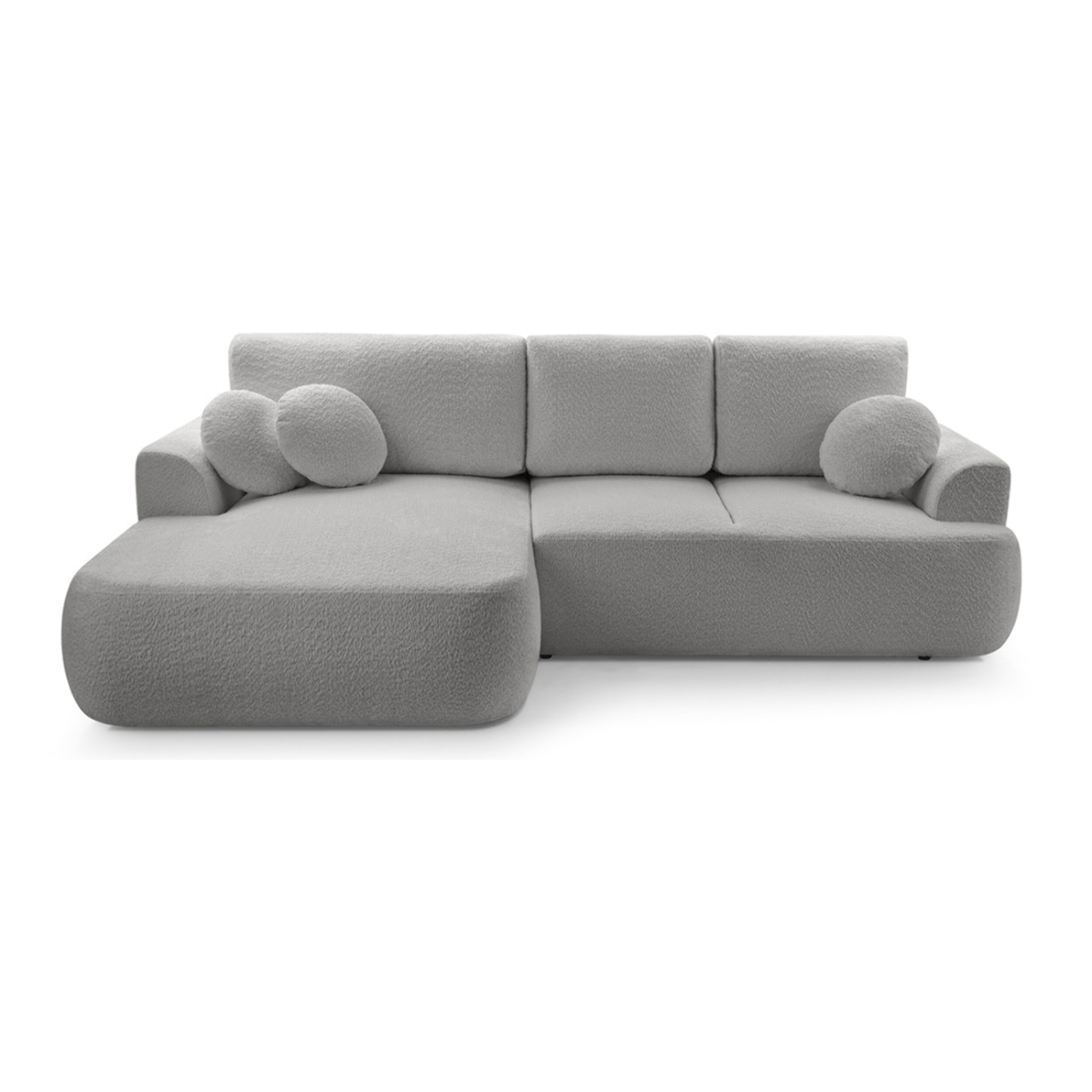 Candela - canapé d'angle gauche 4 places - convertible avec coffre - en tissu bouclette - Gris