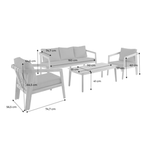 Salon de jardin beige 5 places bois d'acacia LOBERIA avec lanières effet cuir