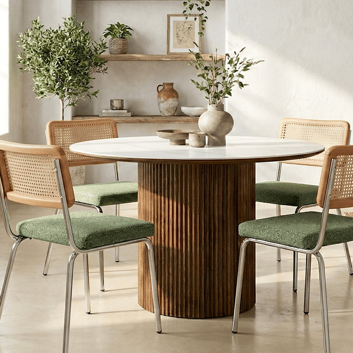 Table à manger ronde en céramique bicolore 6 places - MIRA