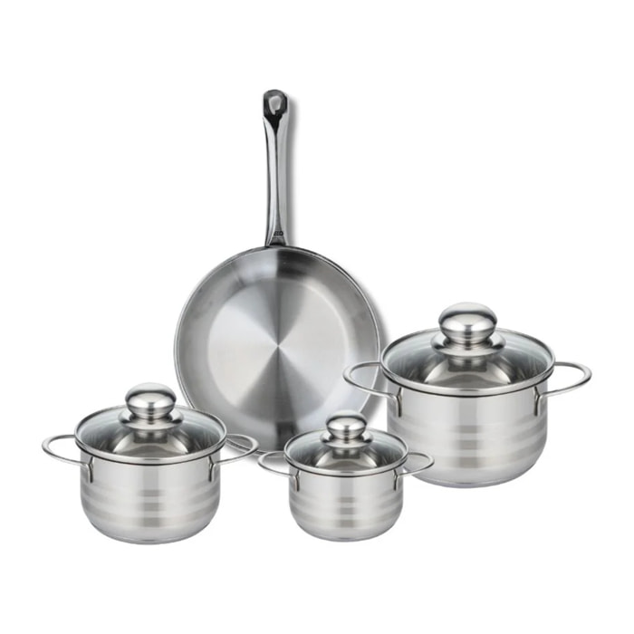 Ensemble de 1 Poêle de cuisson 24 cm et 3 faitouts 12, 14 et 16 cm Elo Profi Brillant