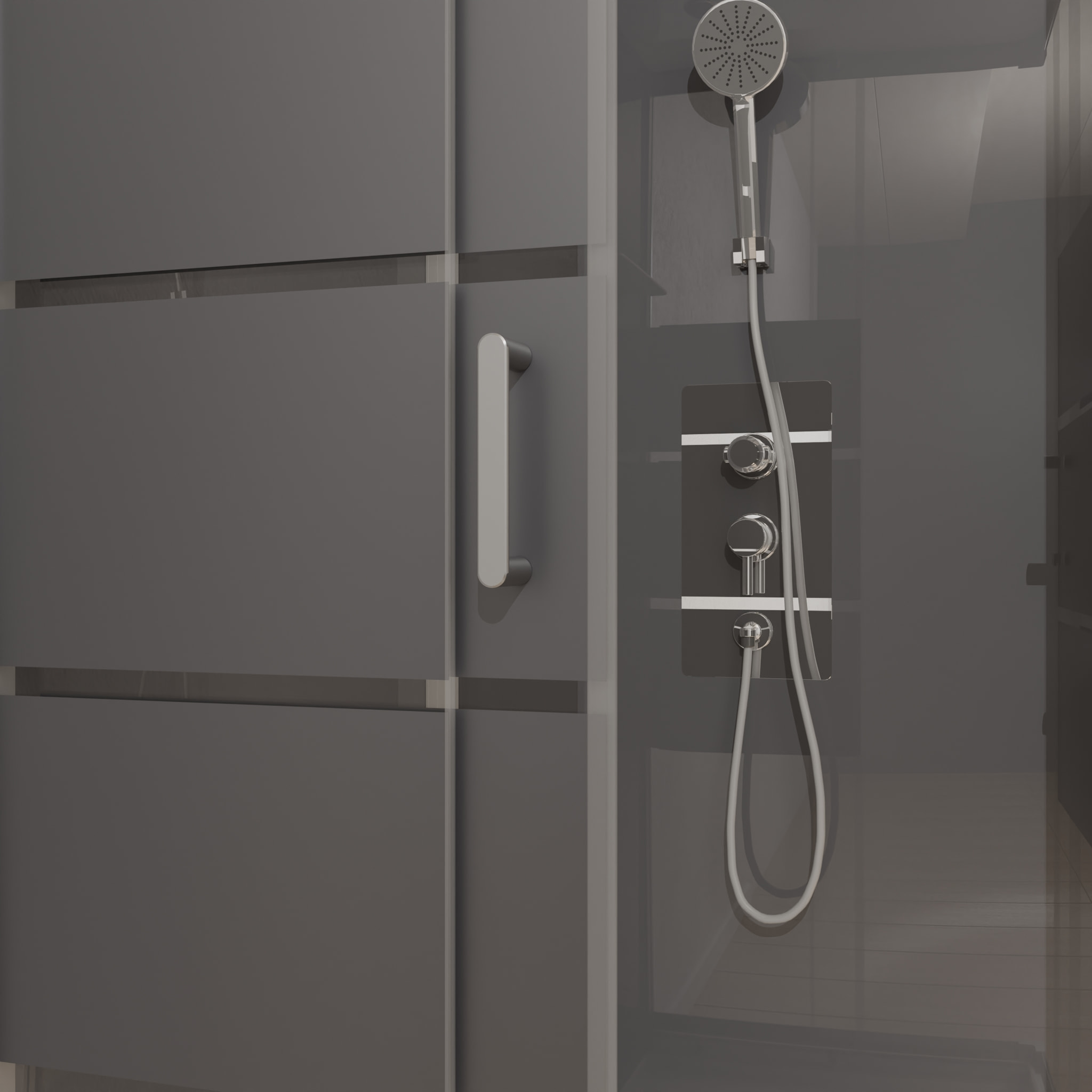Cabine de douche carrée 90x90x215cm - grise avec bande dépoli - SILVERY STRIPE SQUARE