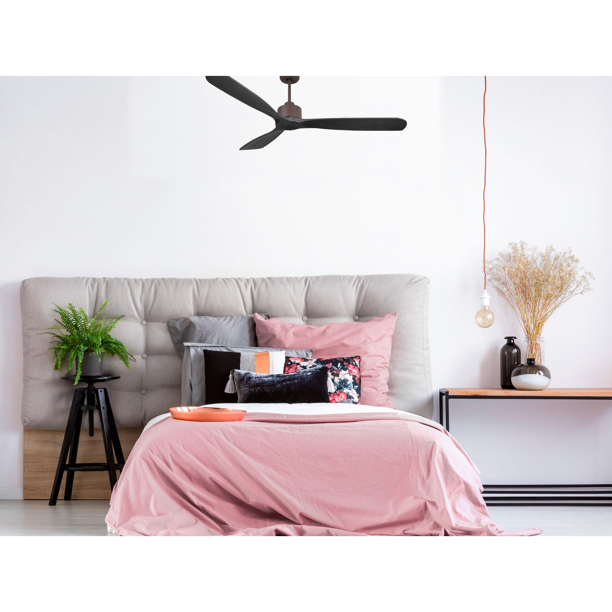 Ventilateur de plafond Réversible  Thermostat Wifi Moteur à courant continu Toits en pente Télécommande Hypersilence Mémoire FullWood