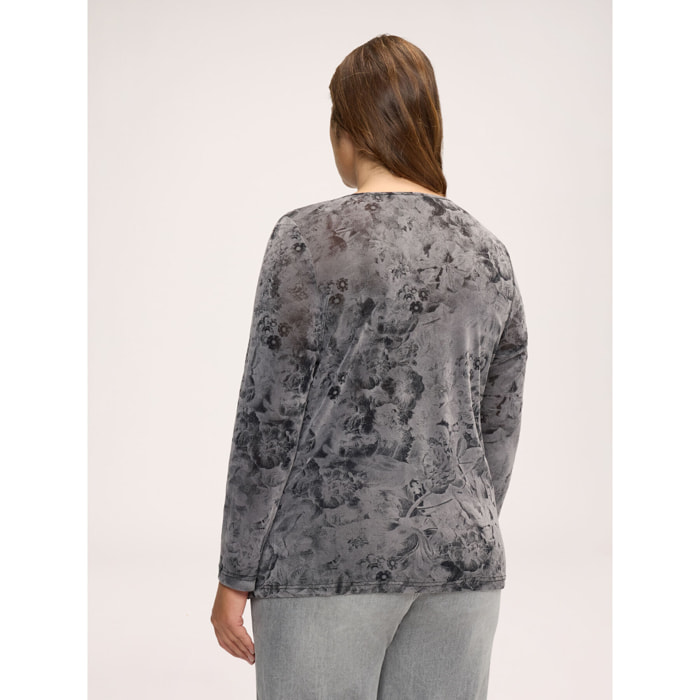 Fiorella Rubino - T-shirt in jersey con stampa e drappeggio - Grigio