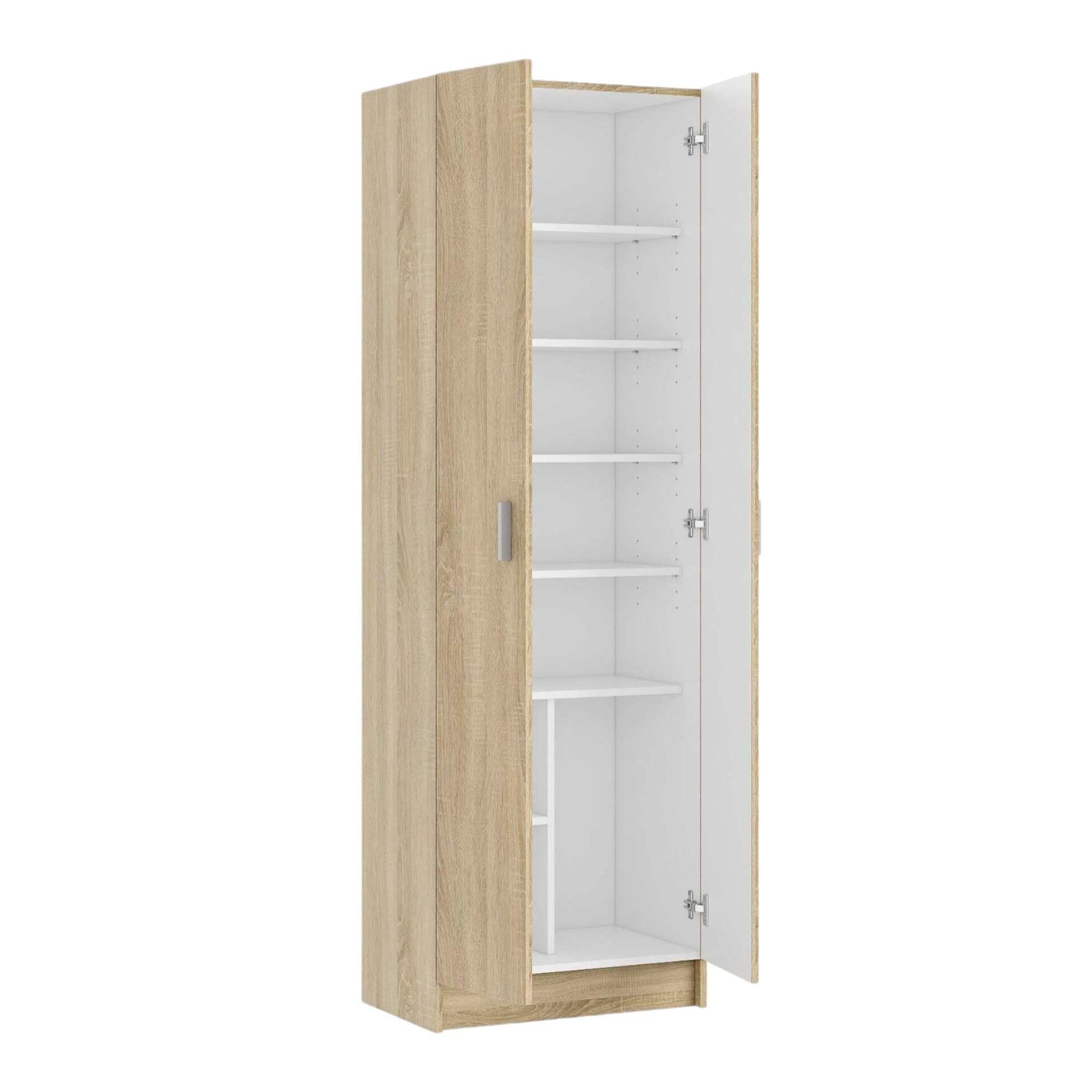 Armadio multiuso Portsmouth, Mobile ausiliario a 2 ante, Guardaroba portascarpe moderno, Scarpiera verticale, cm 59x37h180, Rovere