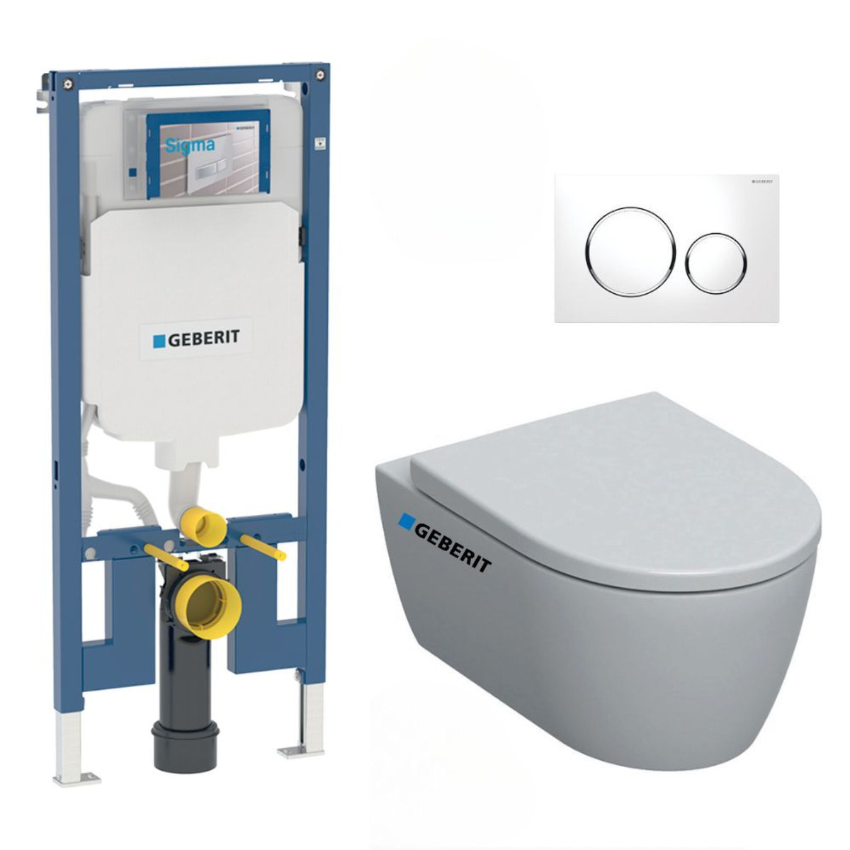 Pack WC Bati-support Geberit Duofix extra-plat + WC sans bride Geberit iCon + Abattant softclose + Plaque blanche (SLIM-iCon-C)