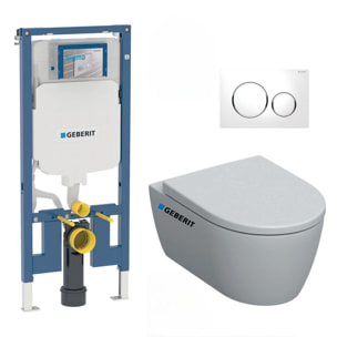 Pack WC Bati-support Geberit Duofix extra-plat + WC sans bride Geberit iCon + Abattant softclose + Plaque blanche (SLIM-iCon-C)