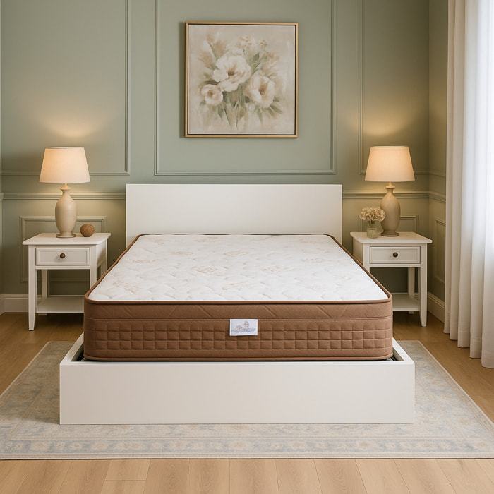 Materasso Ginflex Matrimoniale 160x190 Memory Foam 2 Strati Fisso Altezza 25cm Tessuto Biocotton Con Fascia Perimetrale Di Velluto Marrone (Antiacaro - Anallergico - Antibatterico - Ergonomico)