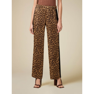 Oltre - Pantaloni in raso animalier - Marrone