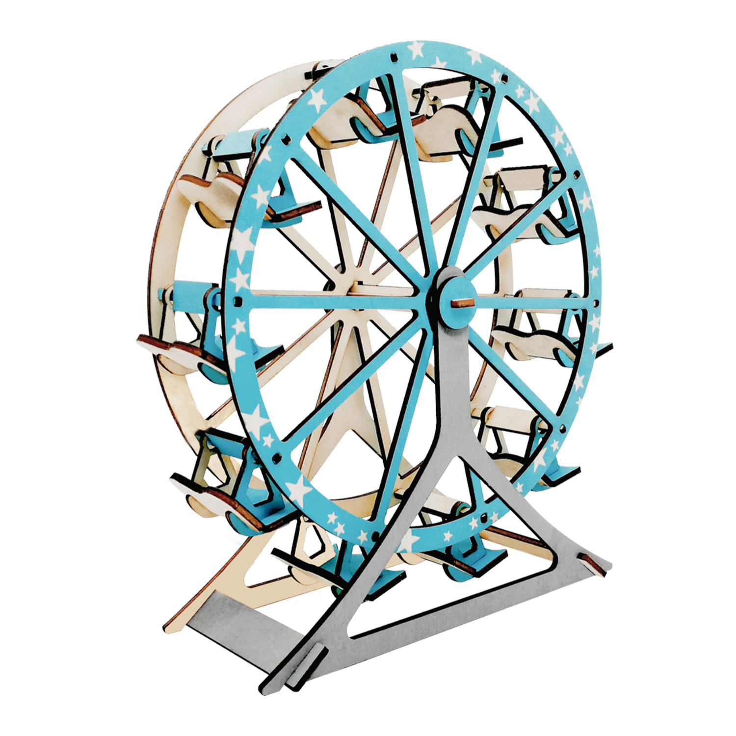 Maqueta 3D de madera. Noria Azul. 62 piezas.