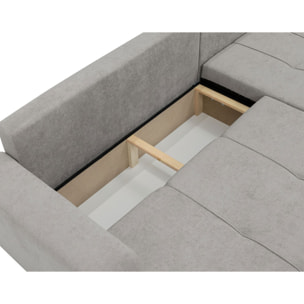 Nicole - Canapé d'angle réversible 5 places convertible avec coffre en tissu - Gris clair