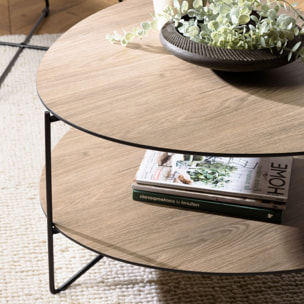 JULIA- Table basse 2 plateaux forme ovoïde couleur mocha pieds métal