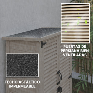 Caseta de Jardín de Madera, 75x50x118 cm, Cobertizo Jardín Exterior, Armario para Almacenaje Herramientas, con 2 Puertas de Persiana 2 Estantes y Techo Impermeable para Patio Terraza, Natural