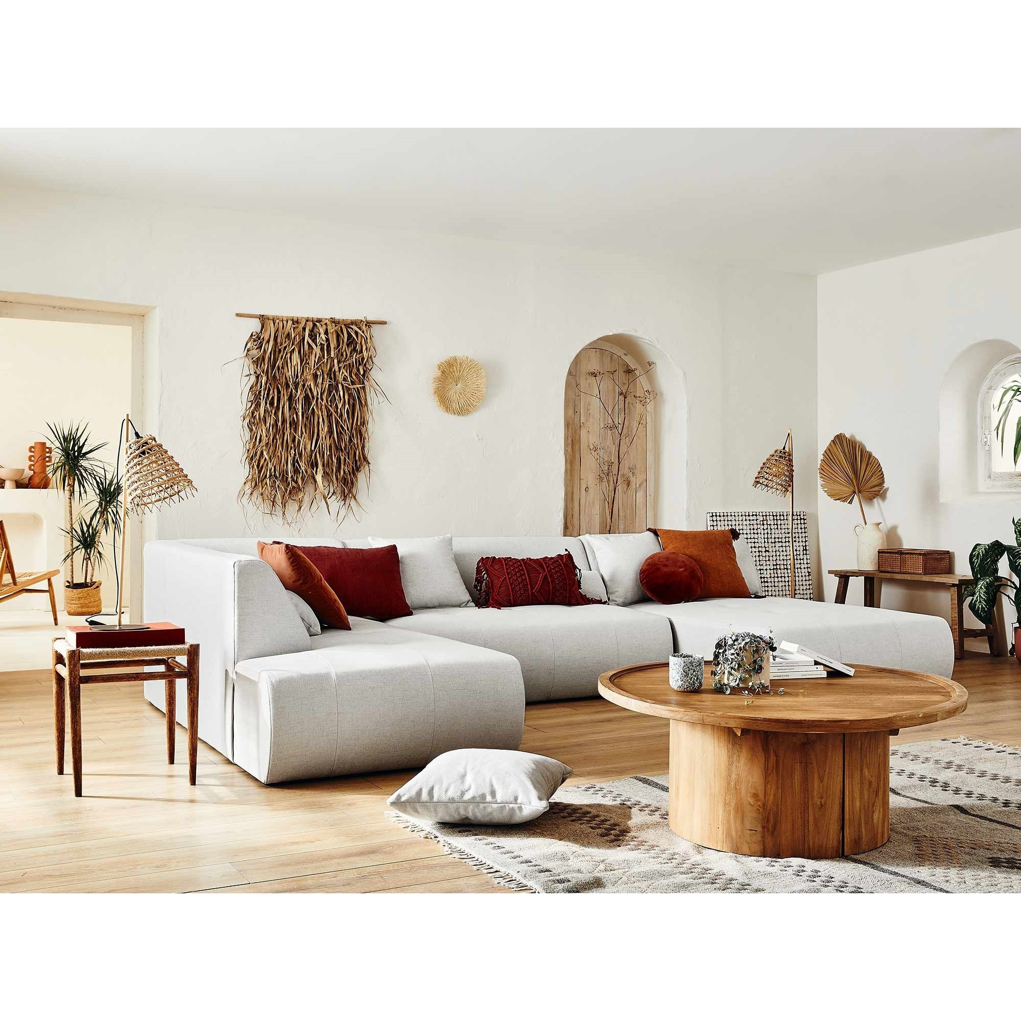 Onyx - canapé modulable panoramique d'angle gauche 7 places - en tissu - Gris clair