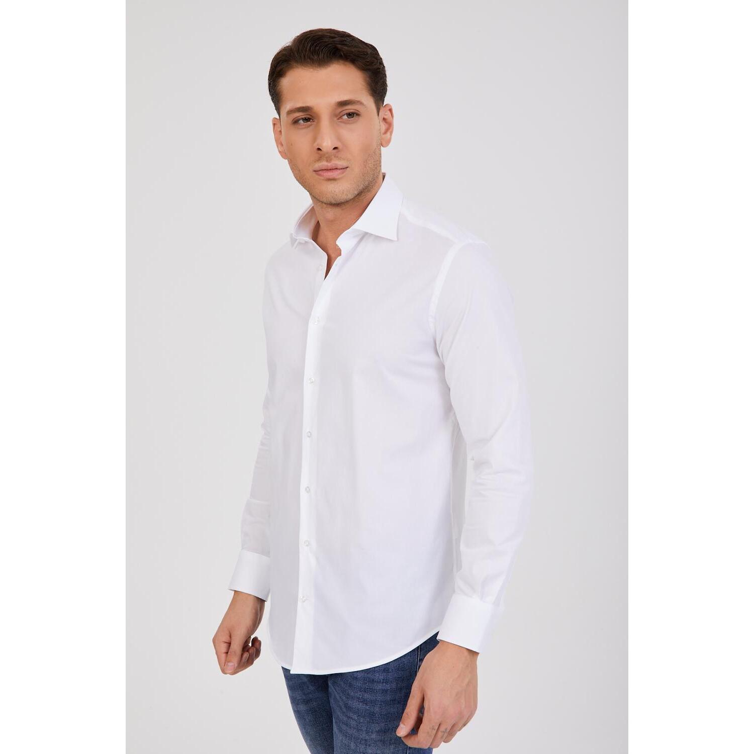 Camicia Uomo 1 Bottone Francese Slim Oxford unito Bianco