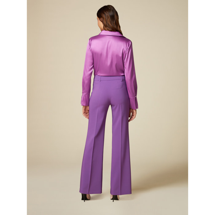 Oltre - Pantalón modelo palazzo de tejido técnico elástico - Violeta