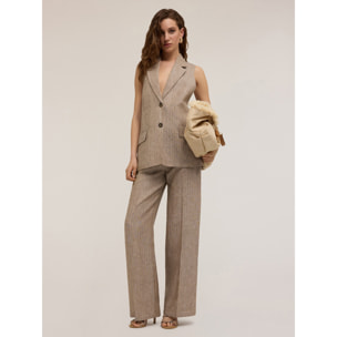 Motivi - Gilet monopetto gessato in lino - Beige