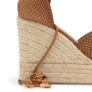 Sandalia Becca cuña de yute con rayón trenzado y cierre de cordones