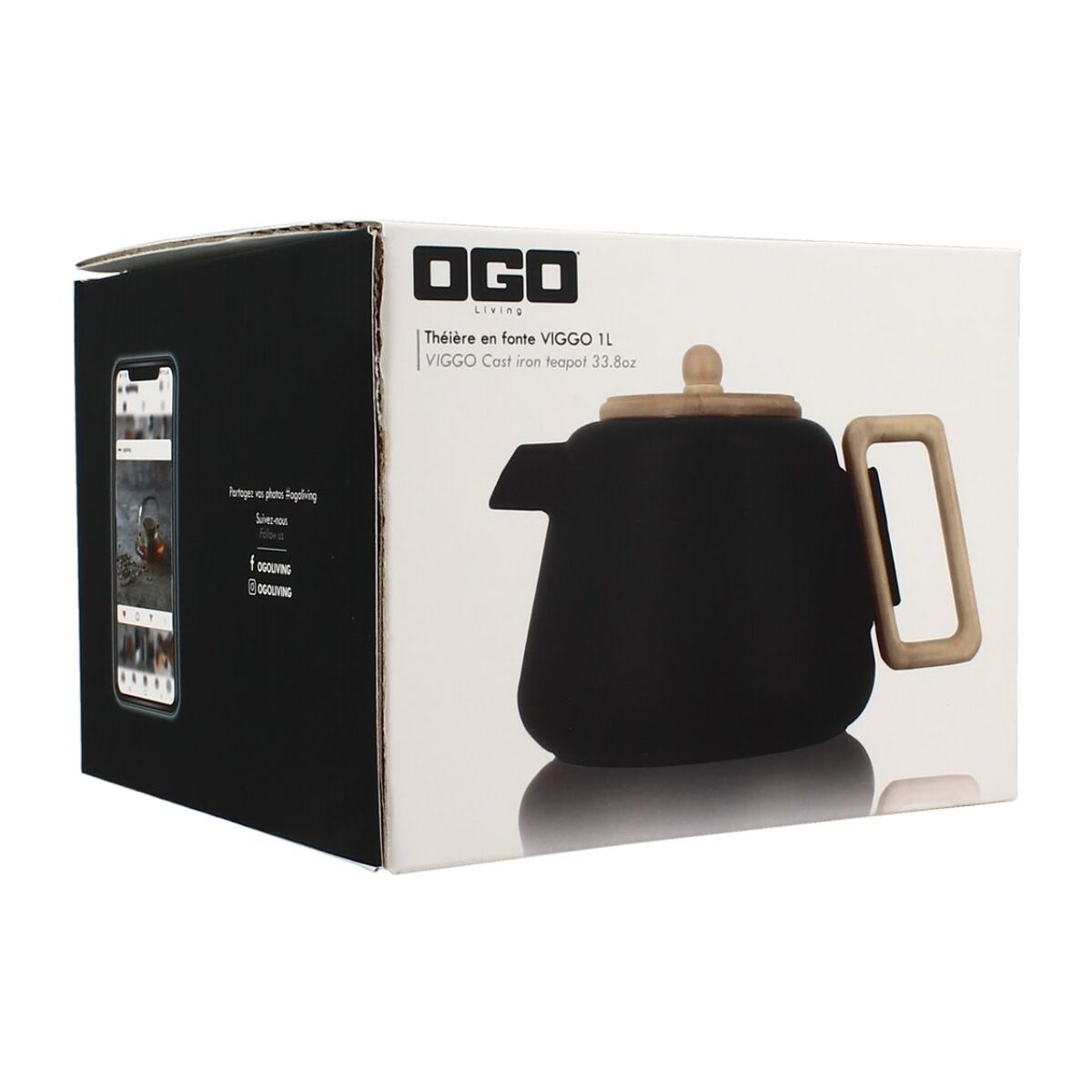 Théière en fonte noire avec couvercle en bois 1L VIGGO