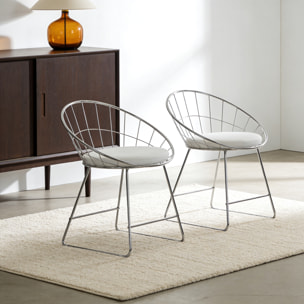 Lot de 2 chaises en métal chromé et coussin blanc ALEX
