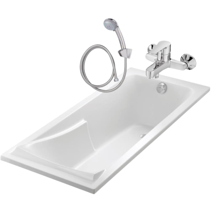 Pack baignoire droite 160 x 70 cm Corvette + mitigeur + barre + pommeau