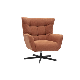 Fauteuil scandinave pivotant en tissu effet velours texturé terre brûlée et métal AVERY