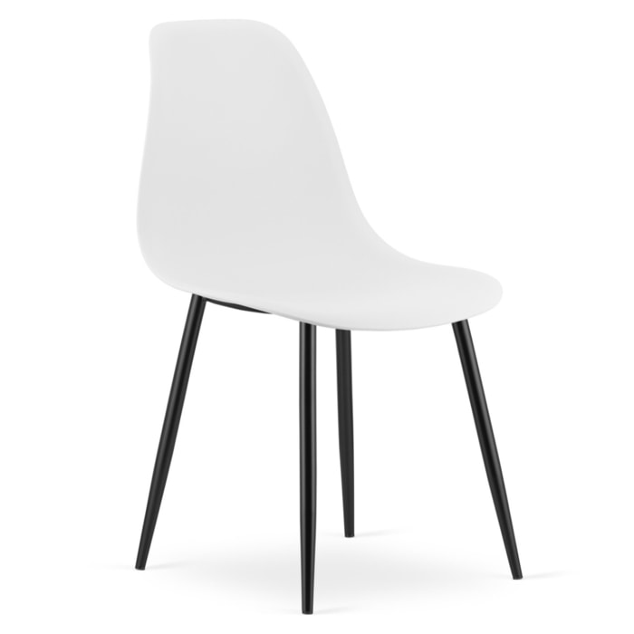 Sedia scandinava WAT bianca con gambe in metallo nero