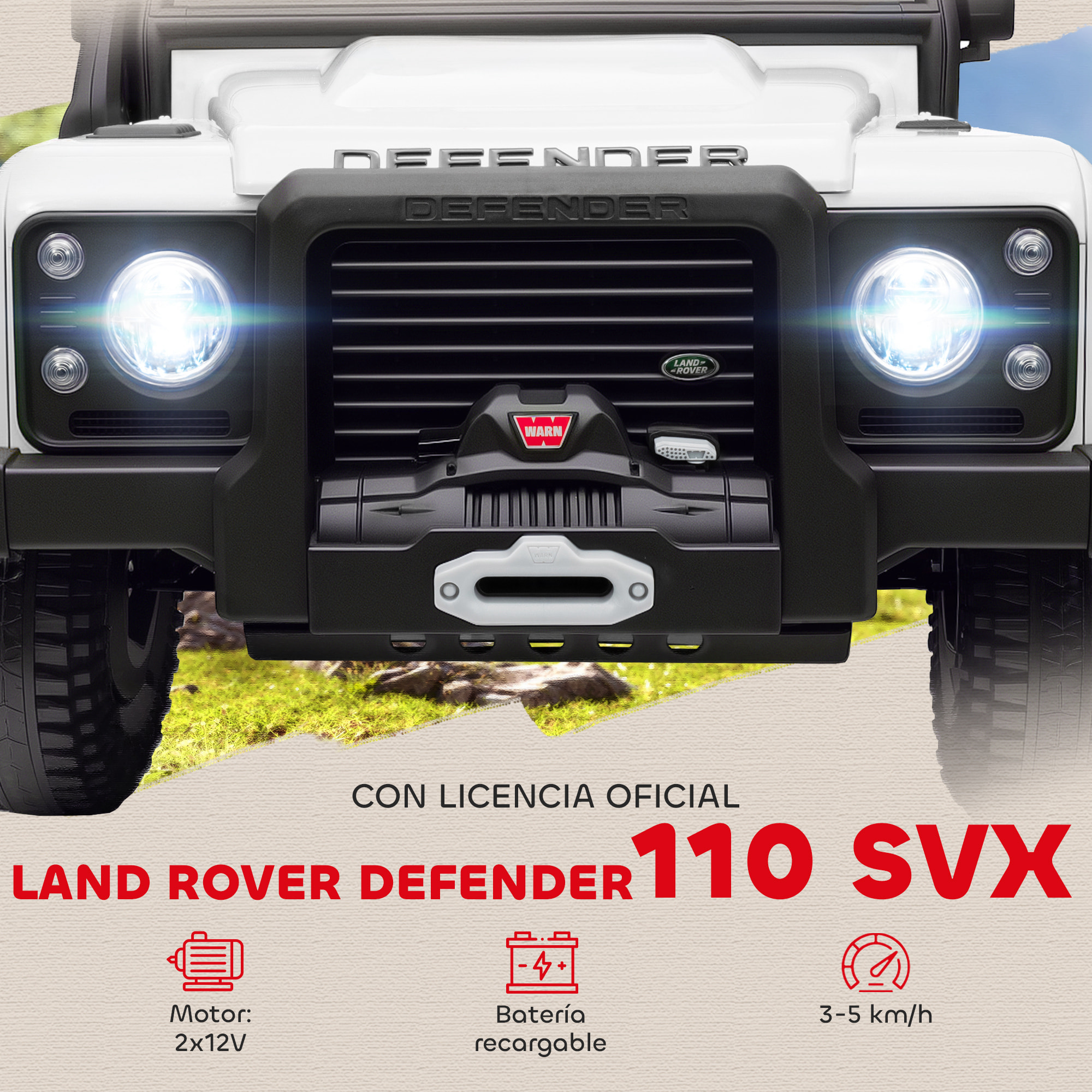 Coche Eléctrico para Niños con Licencia Land Rover 12V Coche de Batería para Niños con Control Remoto Sistema de Suspensión USB MP3 Velocidad Ajustable Faros Blanco