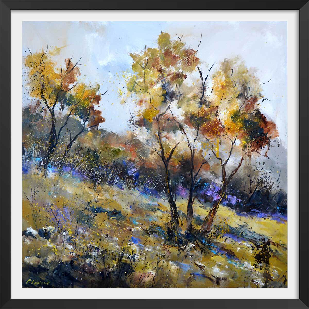 Affiche paysage rural automnal Affiche + cadre en bois - Noir