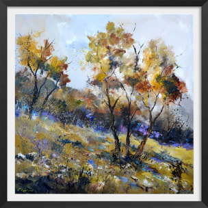 Affiche paysage rural automnal Affiche + cadre en bois - Noir