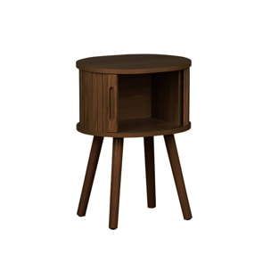 Lot de 2 tables de chevet ovale 2 portes coulissantes poignées creusées. effet bois rainuré. L40 x l34 x H54.8cm