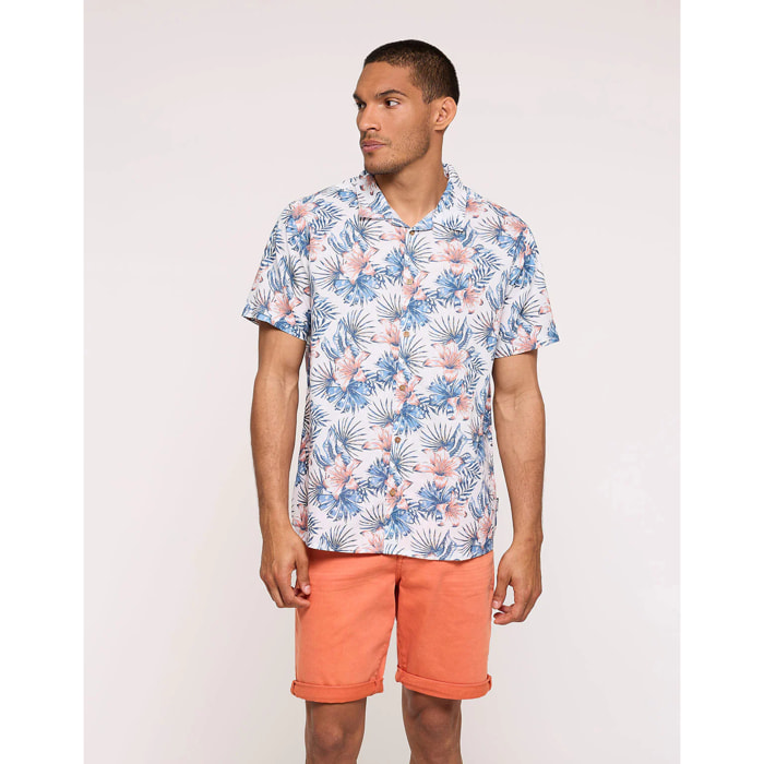 Camisa Flores Manga Corta Blanco - Bikor