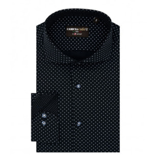 Camicia Uomo 1 Bottone Francese Slim Cotone Poliestere Stampato Blu\Bianco