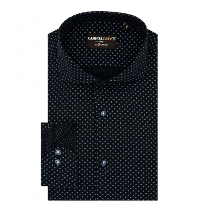 Camicia Uomo 1 Bottone Francese Slim Cotone Poliestere Stampato Blu\Bianco