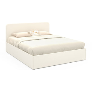 Lit coffre Louise en velours avec sommier et tête de lit - Blanc bouclette
