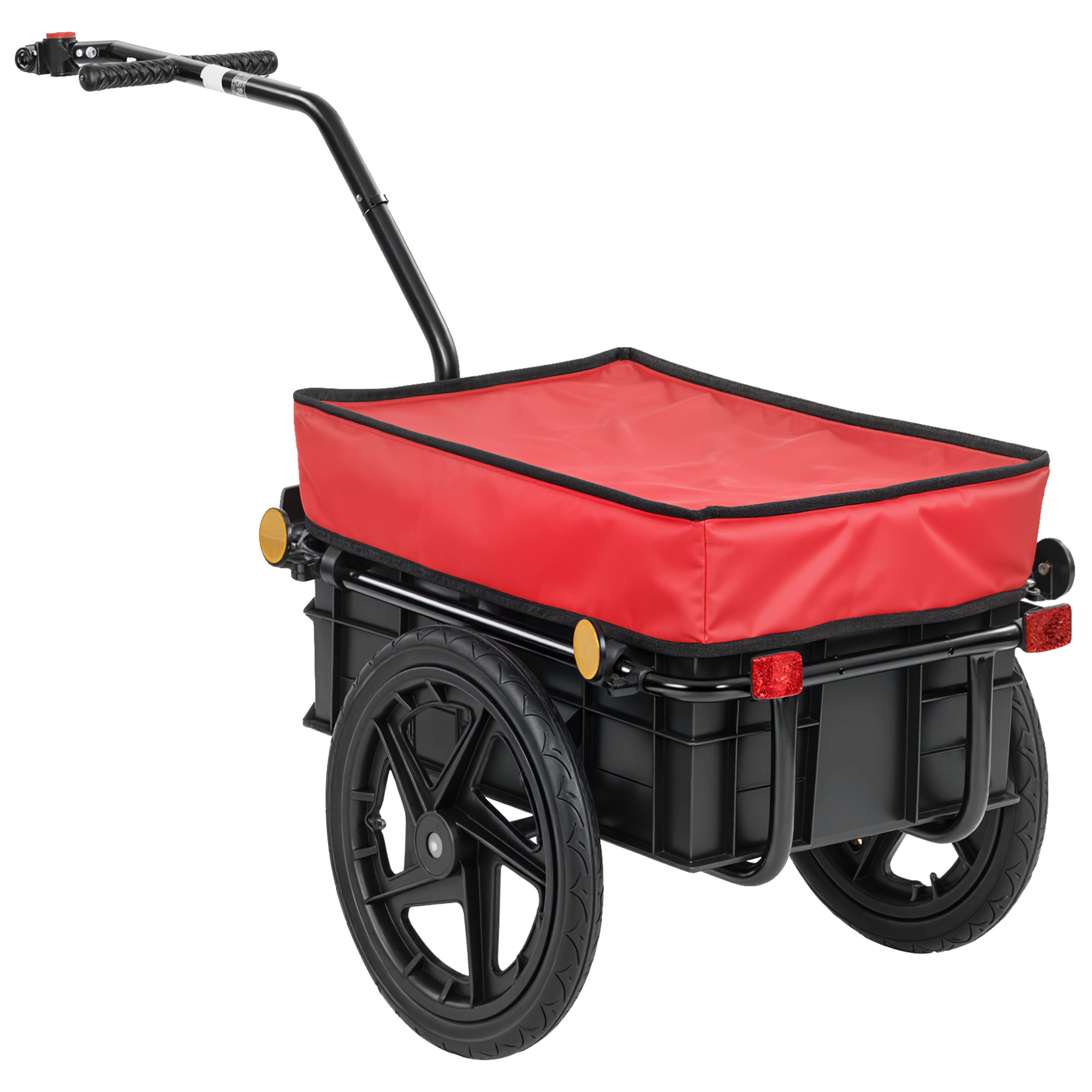 Remolque de Bicicleta para Carga 40 kg, Carro de Mano con Cubierta de Tela Oxford Impermeable, Reflectores, Marco de Acero y Asas para Transporte de Equipaje, 144x59x80 cm, Rojo y Negro
