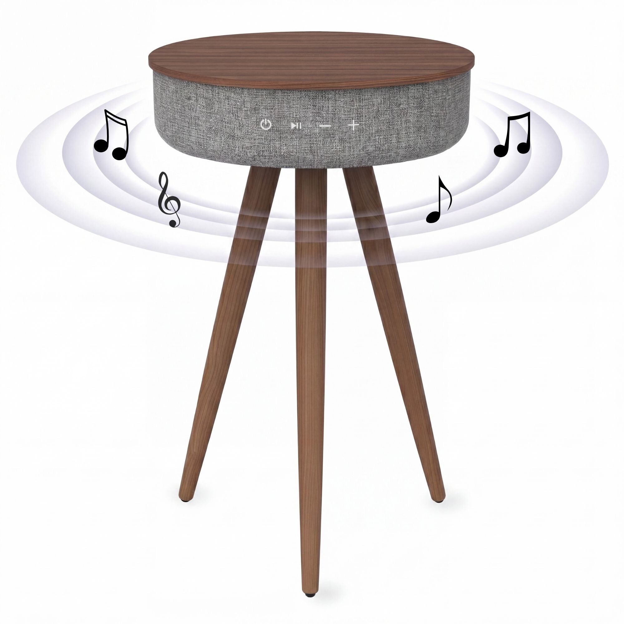 Mesa auxiliar altavoz portátil con sonido de 30W, Bluetooth, base de carga inalámbrica, batería de 2200mAh. Mesilla o mesita para dormitorio o sala de estar - TD Systems SM30B11WR [Madera roble]
