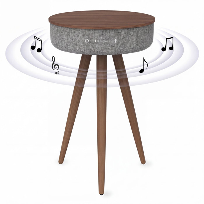 Mesa auxiliar altavoz portátil con sonido de 30W, Bluetooth, base de carga inalámbrica, batería de 2200mAh. Mesilla o mesita para dormitorio o sala de estar - TD Systems SM30B11WR [Madera roble]