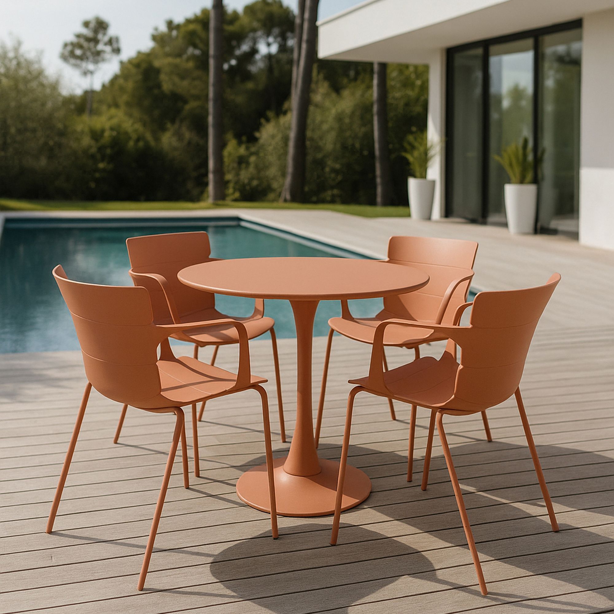 Lot de 4 fauteuils de table extérieur brique en polypropylène et métal MONTAUK