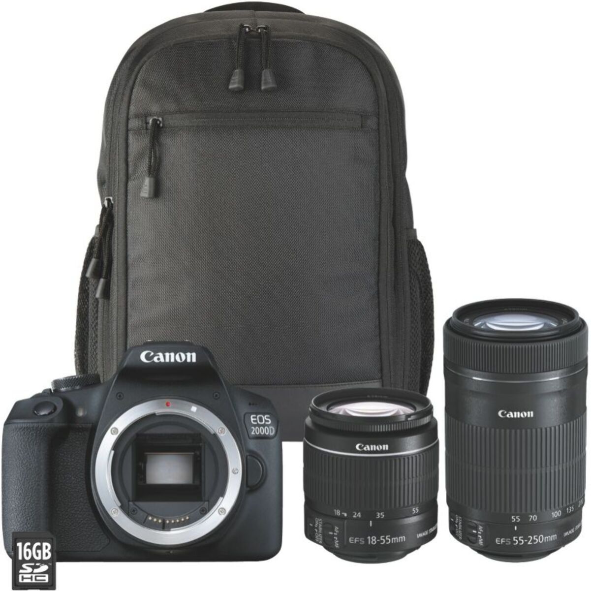 Appareil photo Reflex CANON EOS 2000D+18-55mm+55-250mm+Etui+16Go