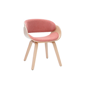 Chaise design en tissu effet velours texturé terracotta et bois clair BENT