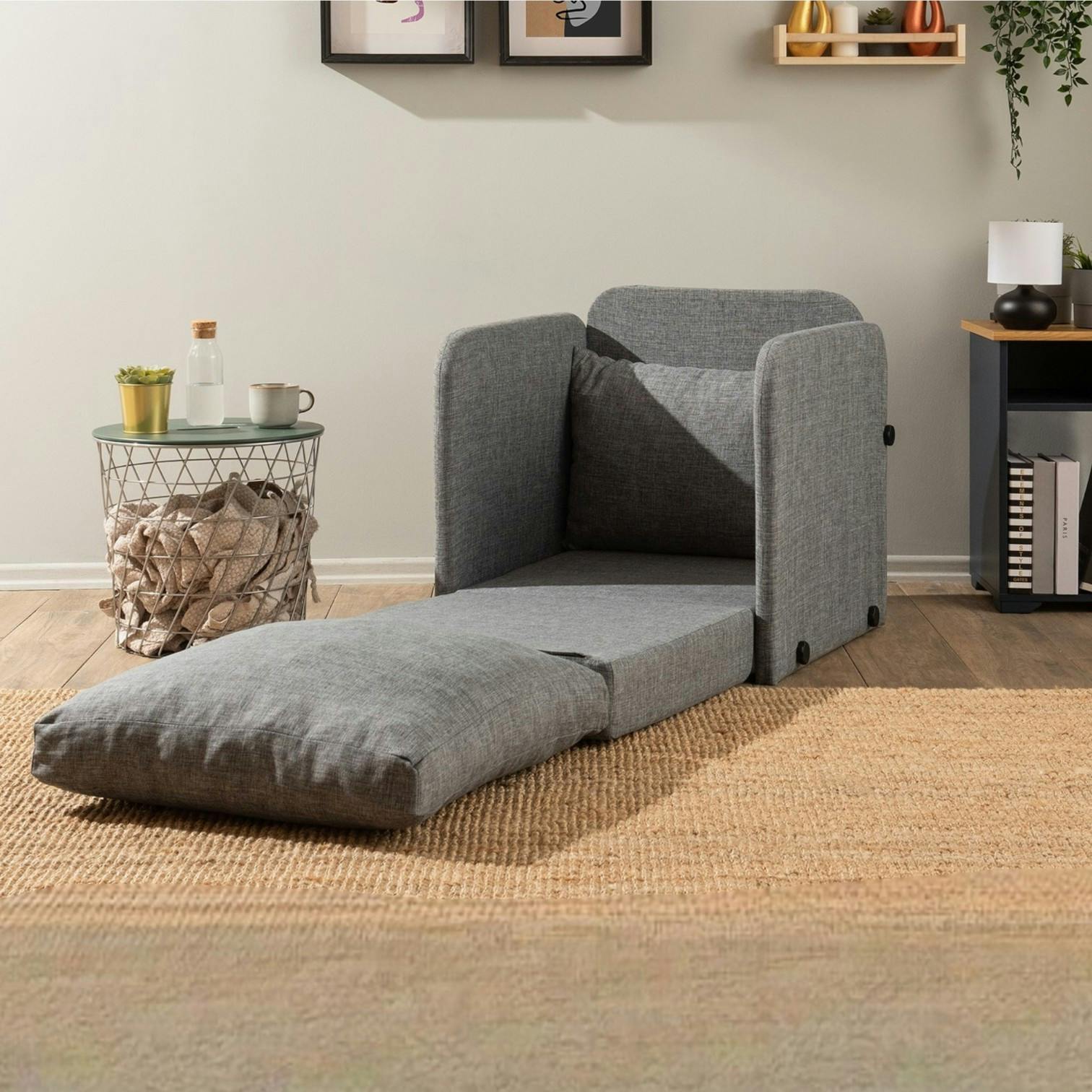 Fauteuil convertible gris lin 1 place couchage 200 cm ORURO