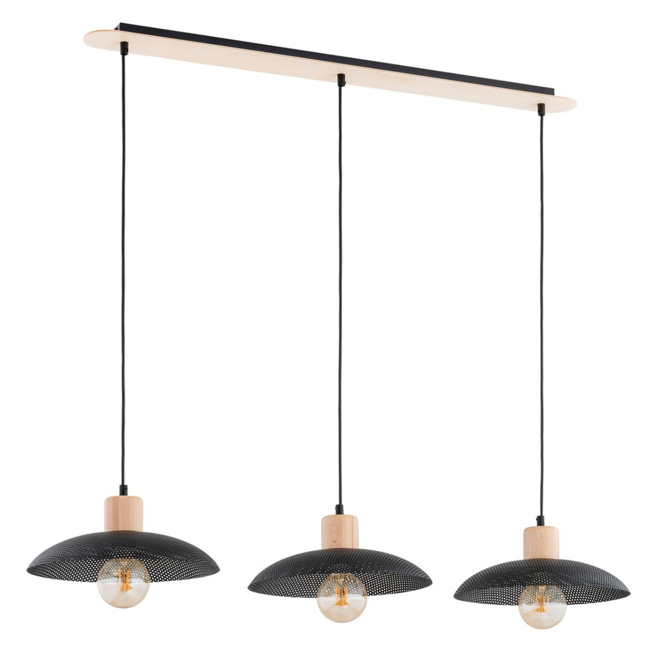Lampada a sospensione Kobe in acciaio nero e legno