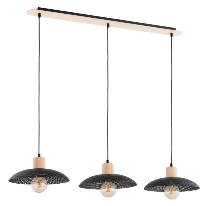 Lampada a sospensione Kobe in acciaio nero e legno